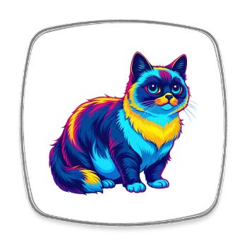 Snowshoe Cat Breed Cartoon Kawaii Animal Pet - Square fridge magnet - white - Front