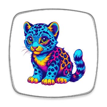 Léopard des neiges bébé chat race dessin animé Kawaii Animal - Magnet carré - blanc - Devant