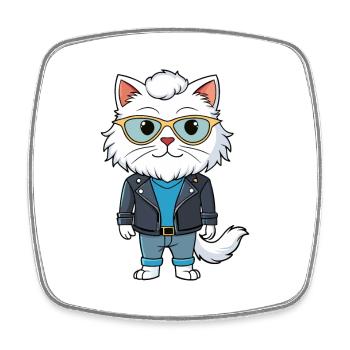 Blanc Persan Cheveux Longs Drôle Dessin Animé Kawaii Veste - Magnet carré - blanc - Devant