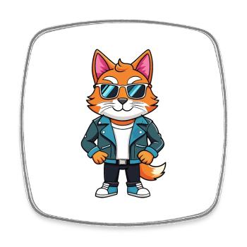 Angora turc drôle dessin animé Kawaii veste Sunglas - Magnet carré - blanc - Devant