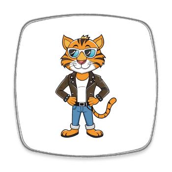 Tiger Lustige Cartoon Kawaii Jacke Sonnenbrille - Viereckiger Kühlschrankmagnet - Weiß - Vorne