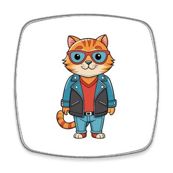 Scottish Fold Funny Cartoon Kawaii Veste Lunettes de soleil - Magnet carré - blanc - Devant