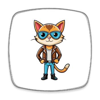 Siamese Funny Cartoon Kawaii Jacket Sunglasses - Square fridge magnet - white - Front