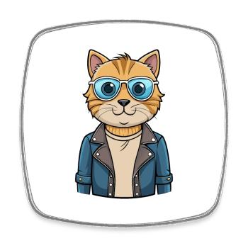 Scottish Fold Shorthair Drôle Dessin Animé Kawaii Jacke - Magnet carré - blanc - Devant