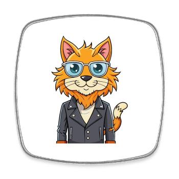Maine Coon Funny Cartoon Kawaii Jacket Sunglasses - Square fridge magnet - white - Front