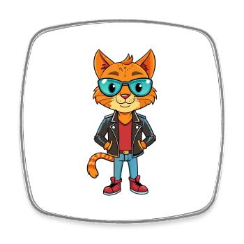Ocicat Funny Cartoon Kawaii Veste Lunettes de soleil - Magnet carré - blanc - Devant