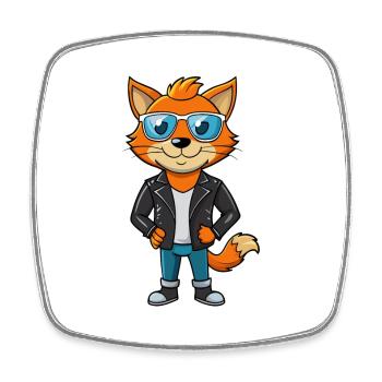 Manx Funny Cartoon Kawaii Veste Lunettes de soleil - Magnet carré - blanc - Devant