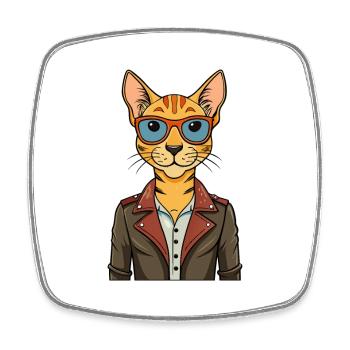 Ocicat Domestic Funny Cartoon Kawaii Jacket Sungla - Square fridge magnet - white - Front