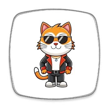 Japanische Bobtail Lustige Cartoon Kawaii Jacke Sungl - Viereckiger Kühlschrankmagnet - Weiß - Vorne