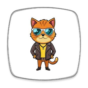 Exotic Shorthair Funny Cartoon Kawaii Jacket Sungl - Square fridge magnet - white - Front