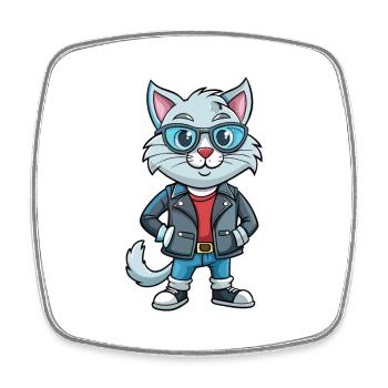 Argent britannique drôle dessin animé Kawaii veste Sunglas - Magnet carré - blanc - Devant