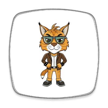 Eurasian Lynx Funny Cartoon Kawaii Veste Lunettes de soleil - Magnet carré - blanc - Devant