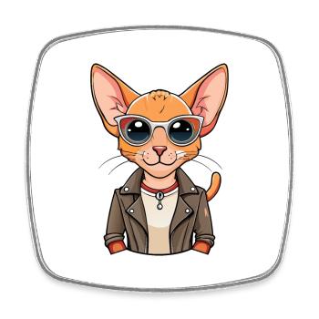 Devon Rex Funny Cartoon Kawaii Veste Lunettes de soleil - Magnet carré - blanc - Devant
