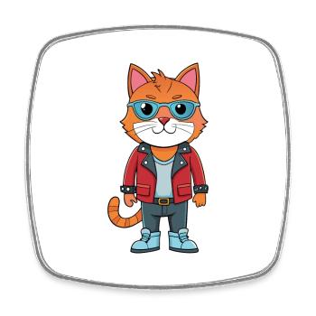British Shorthair Drôle Dessin Animé Kawaii Veste Sung - Magnet carré - blanc - Devant