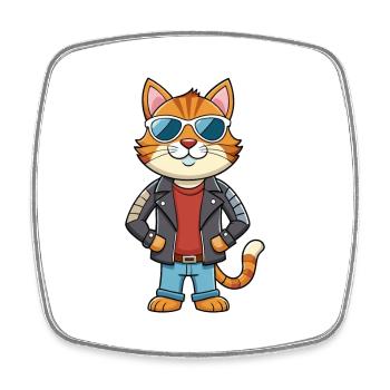 American Wirehair Funny Cartoon Kawaii Jacket Sung - Square fridge magnet - white - Front