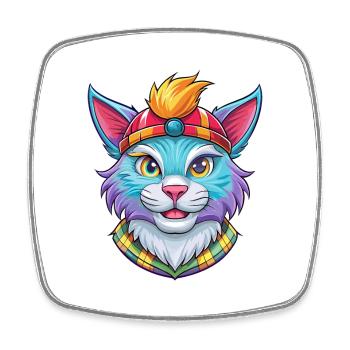 Highlander Chat Race Dessin animé Kawaii Animal Pet - Magnet carré - blanc - Devant