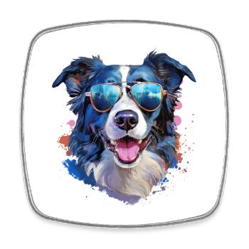 Border Collie with Sunglasses - Square fridge magnet - white - Front