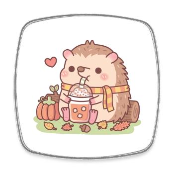 Süßer Igel liebt Pumpkin Spice Latte Herbst - Viereckiger Kühlschrankmagnet - Weiß - Vorne