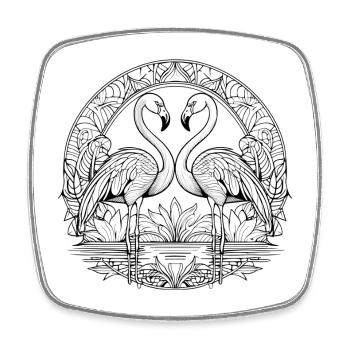 Verziertes Flamingo-Mandala - Viereckiger Kühlschrankmagnet - Weiß - Vorne