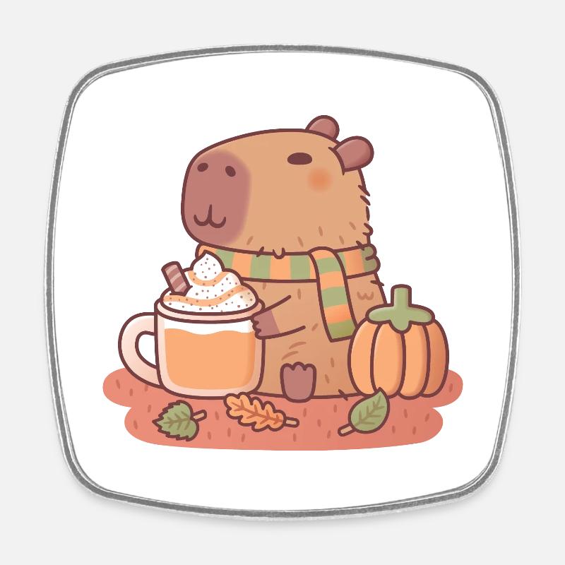 Mignon Capybara Citrouille Épicé Latte Automne Saison - Magnet carré - blanc