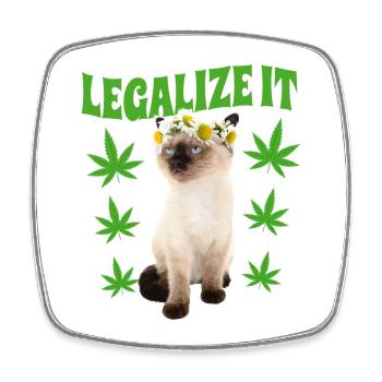Katze Stoned Bekifft Kiffen Hanfblatt Hippie - Viereckiger Kühlschrankmagnet - Weiß - Vorne