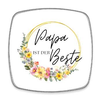 Papa ist der Beste! Blumen, bunt, personalisierbar - Viereckiger Kühlschrankmagnet - Weiß - Vorne
