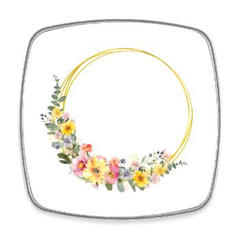 Colorful, flower wreath, customizable - Square fridge magnet - white - Front