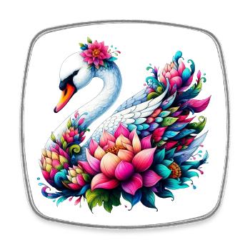Schwan verziert mit Lotusblüten - Viereckiger Kühlschrankmagnet - Weiß - Vorne