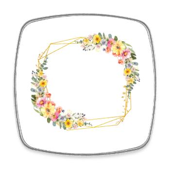 Floral, colourful, geometric, customisable - Square fridge magnet - white - Front