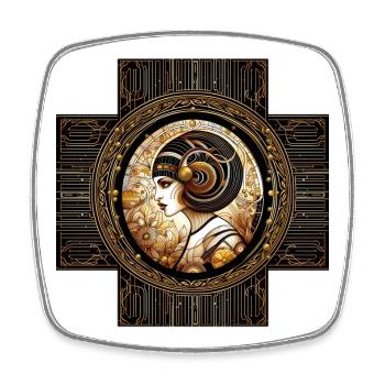 Goldene Art Nouveau Sternzeichen Widder - Viereckiger Kühlschrankmagnet - Weiß - Vorne