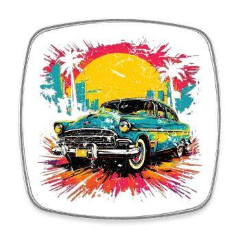 Vintage Car Sunset Illustration - Square fridge magnet - white - Front