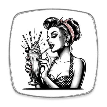 Rockabilly Milchshake Pin Up Girl Geschenk - Viereckiger Kühlschrankmagnet - Weiß - Vorne