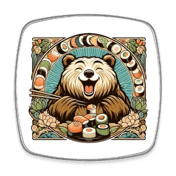 Sushi Bear Happy Cute Maki Gift - Square fridge magnet - white - Front