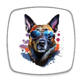Malinois mit Sonnenbrille - Viereckiger Kühlschrankmagnet - Weiß - Vorne