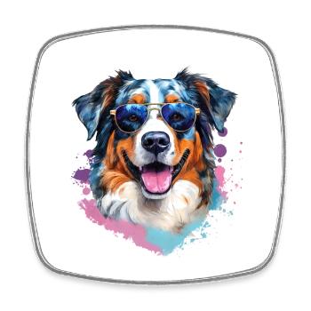 Australian Shepherd with sunglasses - Square fridge magnet - white - Front