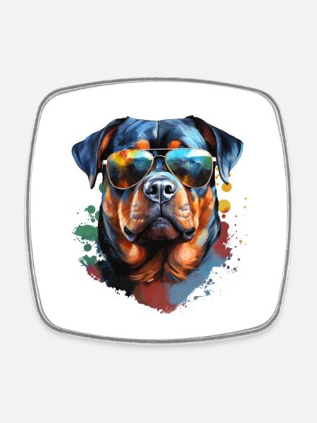 Rottweiler mit Sonnenbrille - Viereckiger Kühlschrankmagnet - Weiß