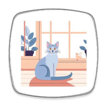 Blue Cat by Window Afternoon - Square fridge magnet - white - Front
