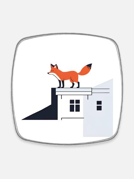 Fox Roost on Rooftop - Square fridge magnet - white