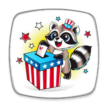 A raccoon casts his vote in the US election - Square fridge magnet - white - Front