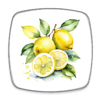 Sour yellow lemons in watercolor style - Square fridge magnet - white - Front