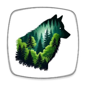 Silhouette Wolf mit grünem Wald - Viereckiger Kühlschrankmagnet - Weiß - Vorne