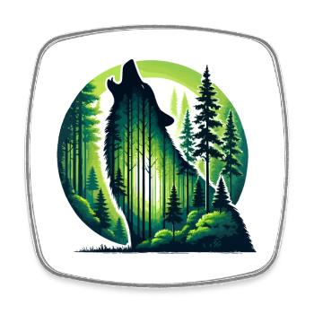 Silhouette de loup hurlant avec forêt verte - Magnet carré - blanc - Devant