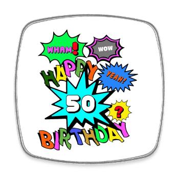 50th Birthday,50 Years,Happy Birthday Comic (25) - Square fridge magnet - white - Front