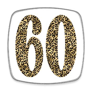 60e anniversaire - Numéro 60 Imprimé léopard - Magnet carré - blanc - Devant