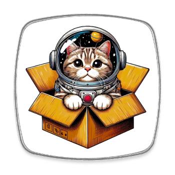 Astronaut Katze - Viereckiger Kühlschrankmagnet - Weiß - Vorne
