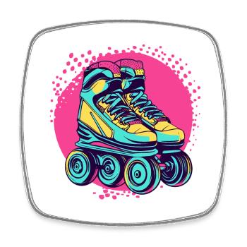 Neon Rollschuhe 90s 80s Retro Vintage - Viereckiger Kühlschrankmagnet - Weiß - Vorne