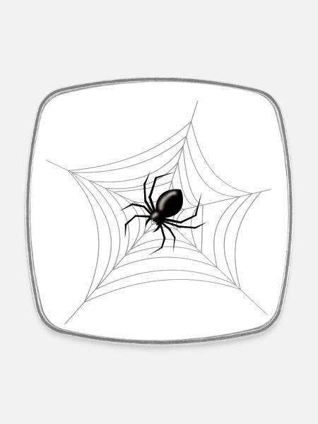 Scary Halloween Spider in its Web - Square fridge magnet - white