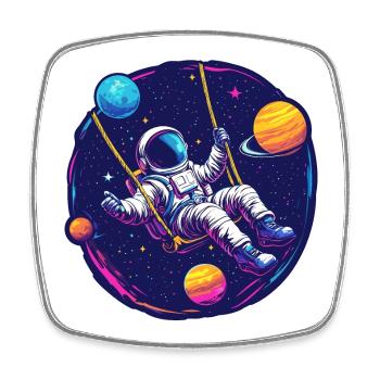 Astronaute avec balançoire dans l’espace - Magnet carré - blanc - Devant