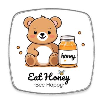 Cuddly bear with honey jar - Square fridge magnet - white - Front