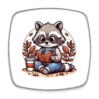 Cute Reader Raccoon Illustration - Square fridge magnet - white - Front